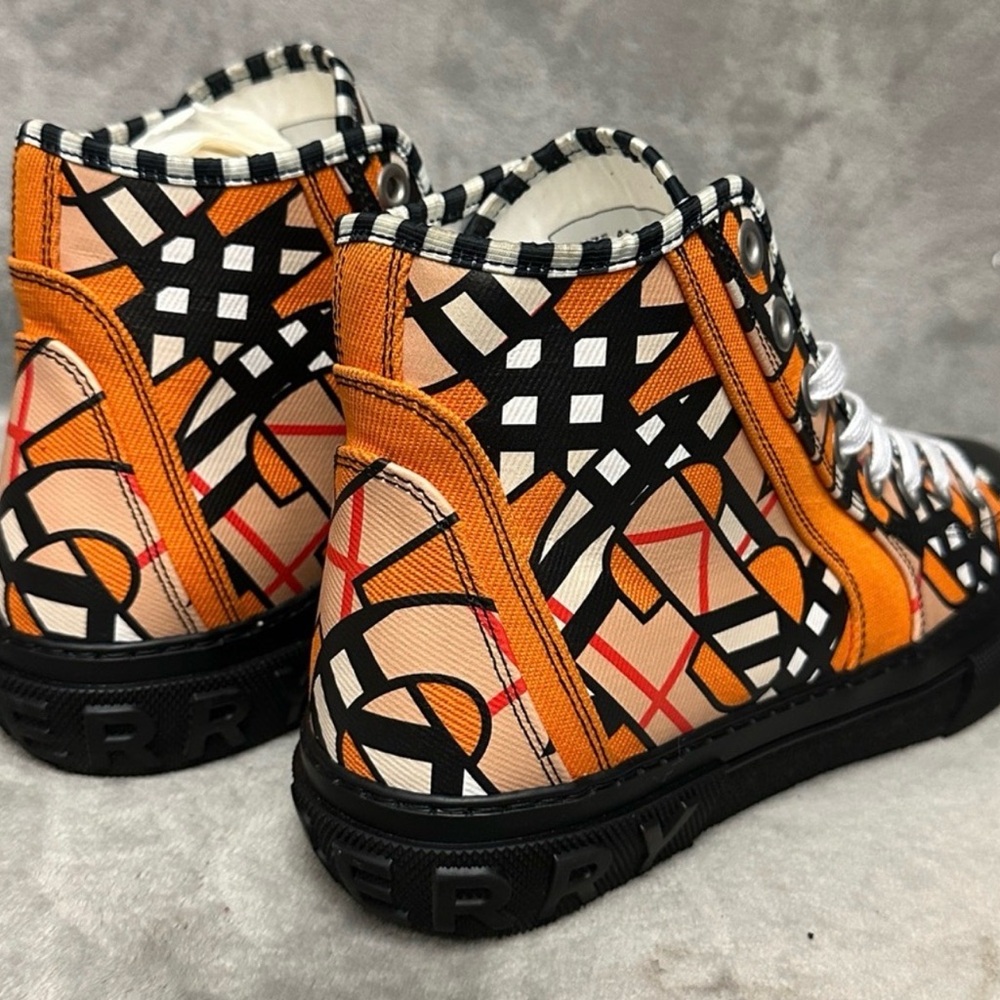 Burberry Orange Black White Geometric High-Top Sneakers worn twice - Picture 4 of 4